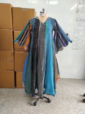 S/M Meher Silk Crystal Multi Printed  Dress 57&quot; Long Jalabiya
