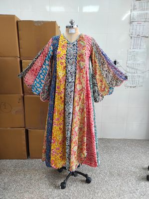 S/M Meher Silk Crystal Multi Printed  Dress 57&quot; Long Jalabiya