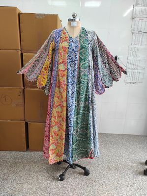 S/M Meher Silk Crystal Multi Printed  Dress 57&quot; Long Jalabiya