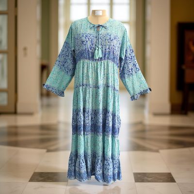 2XL/3XL  Razia Silk Crystal Printed  Dress 57&quot; Long Jalabiya