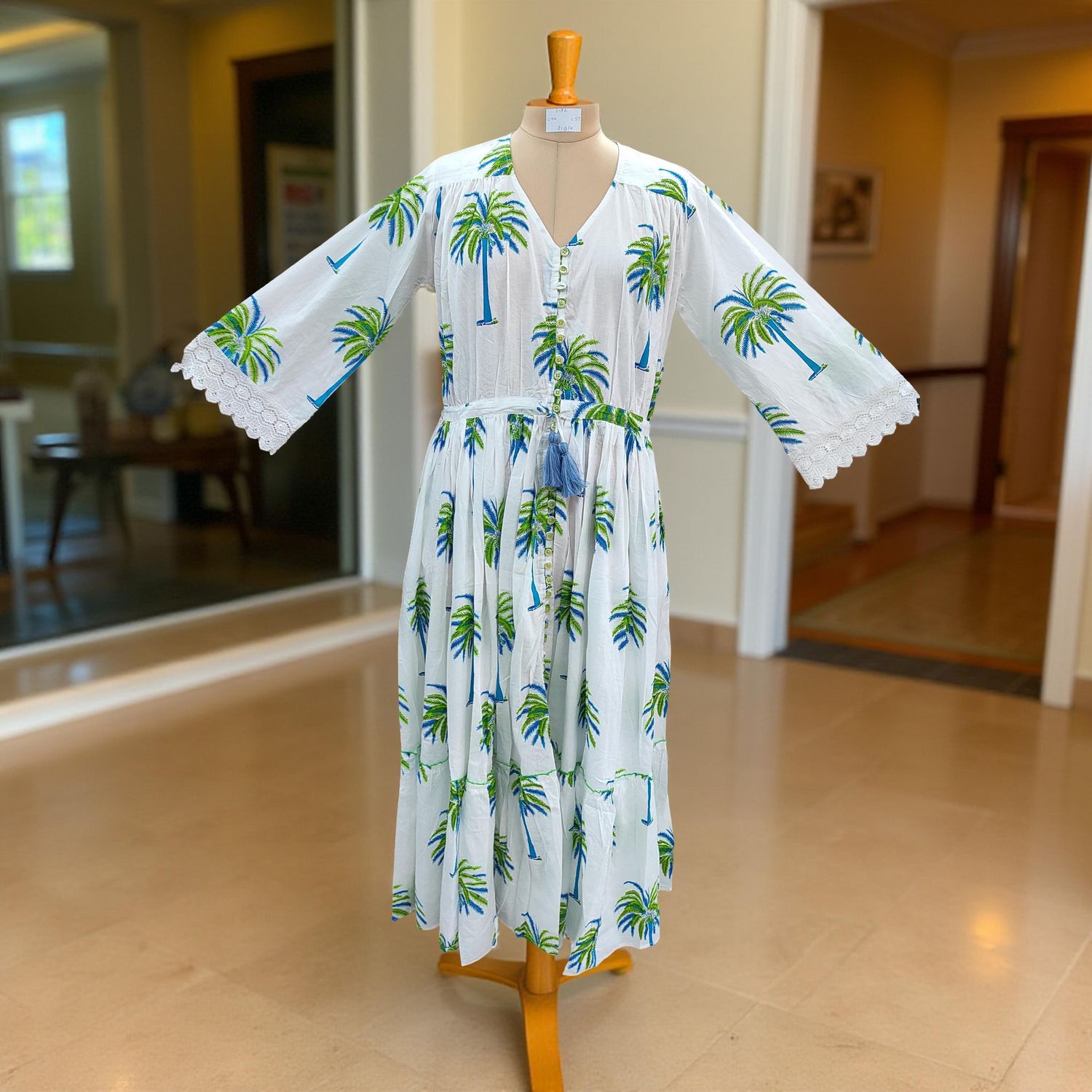 L/XL Ari Printed Cotton Dress 57&quot; Long Jalabiya