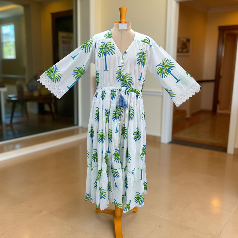L/XL Ari Printed Cotton Dress 57&quot; Long Jalabiya