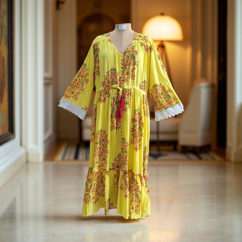 2XL/3XL Ari Printed Cotton Dress 56&quot; Long Jalabiya