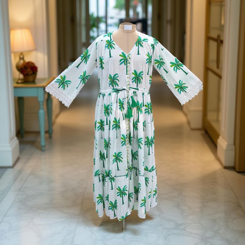 L/XL Ari Printed Cotton Dress 57&quot; Long Jalabiya