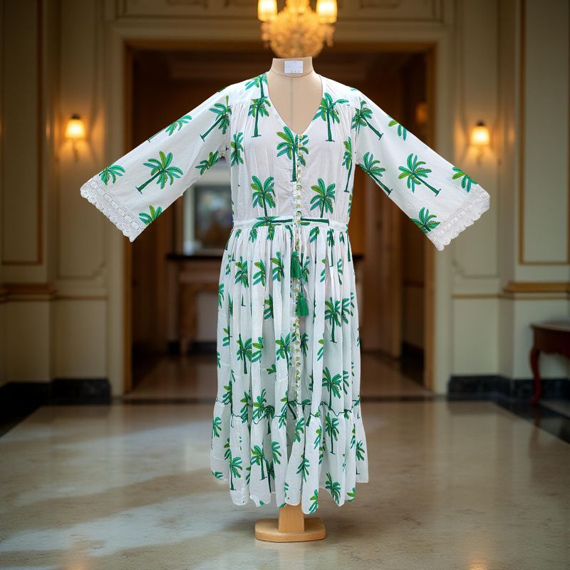 L/XL Ari Printed Cotton Dress 57&quot; Long Jalabiya