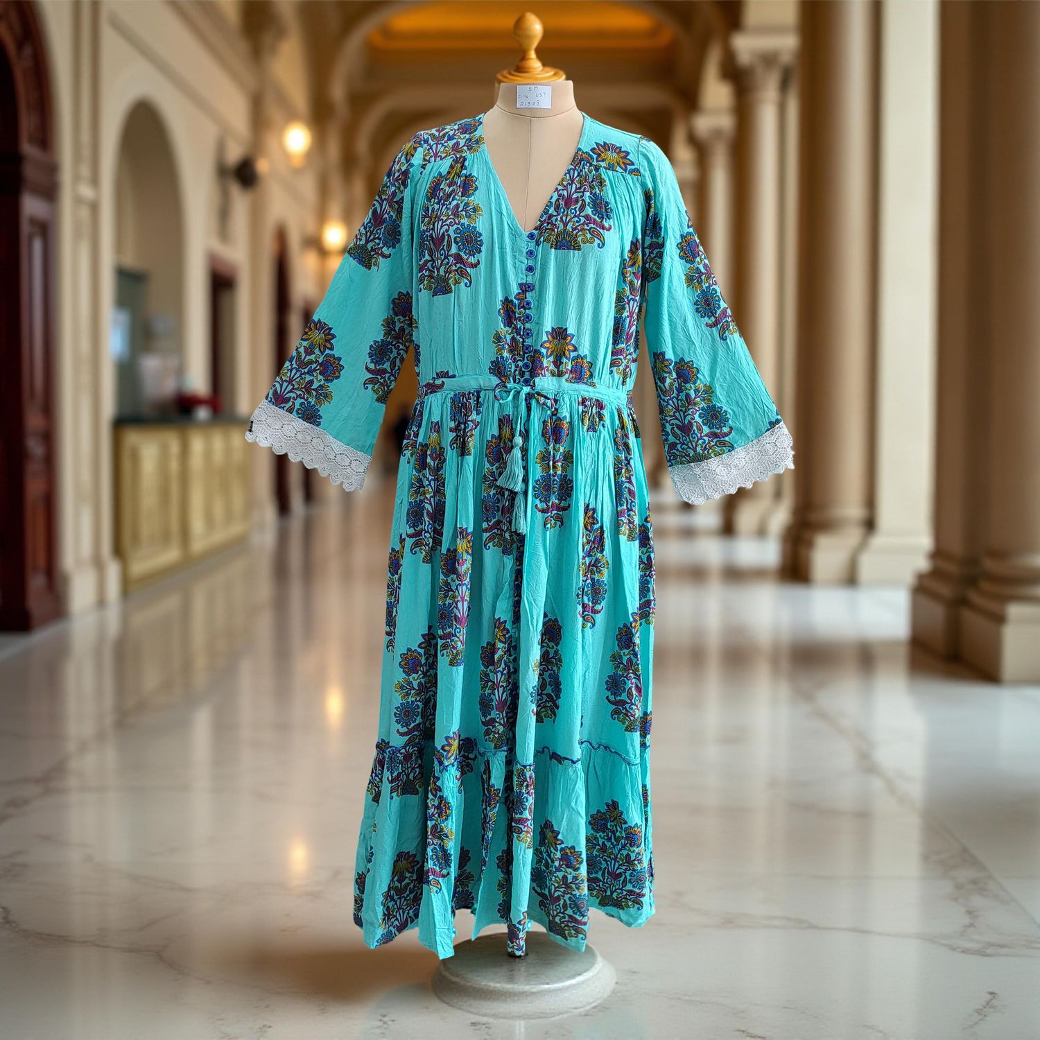 S/M Ari Printed Cotton Dress 57&quot; Long Jalabiya