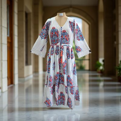 S/M Ari Printed Cotton Dress 57&quot; Long Jalabiya