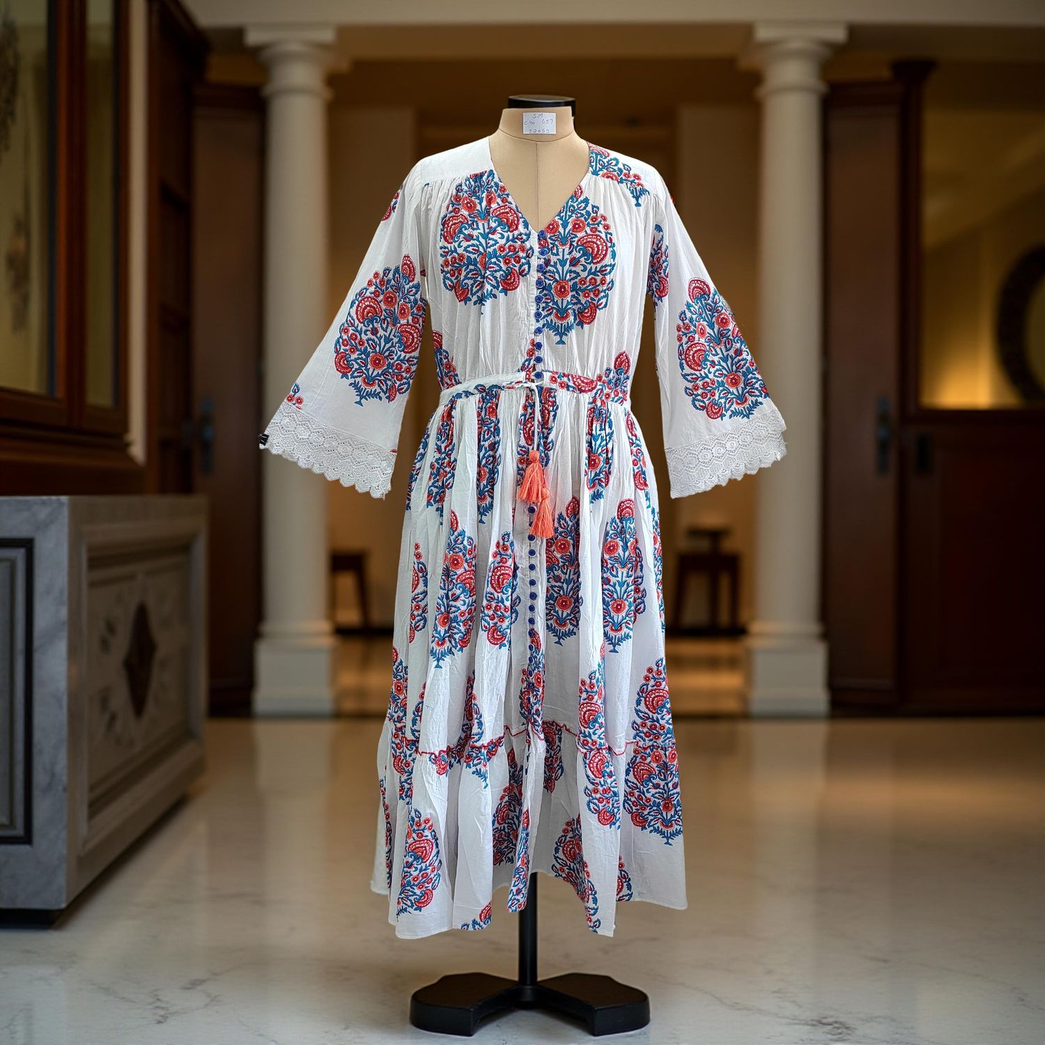 S/M Ari Printed Cotton Dress 57&quot; Long Jalabiya