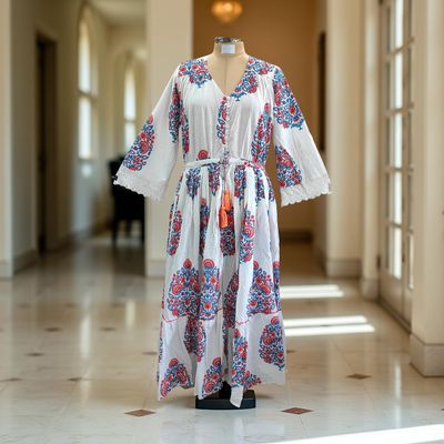 S/M Ari Printed Cotton Dress 57&quot; Long Jalabiya