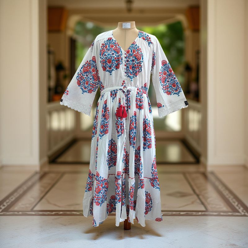 S/M Ari Printed Cotton Dress 57&quot; Long Jalabiya