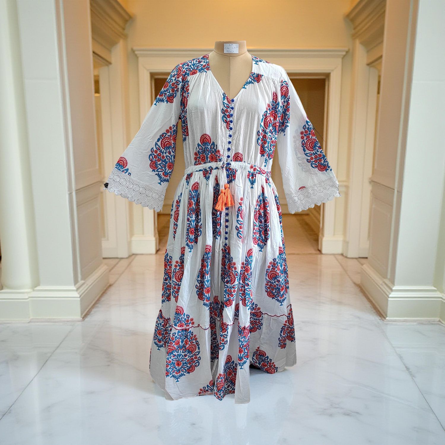 S/M Ari Printed Cotton Dress 57&quot; Long Jalabiya
