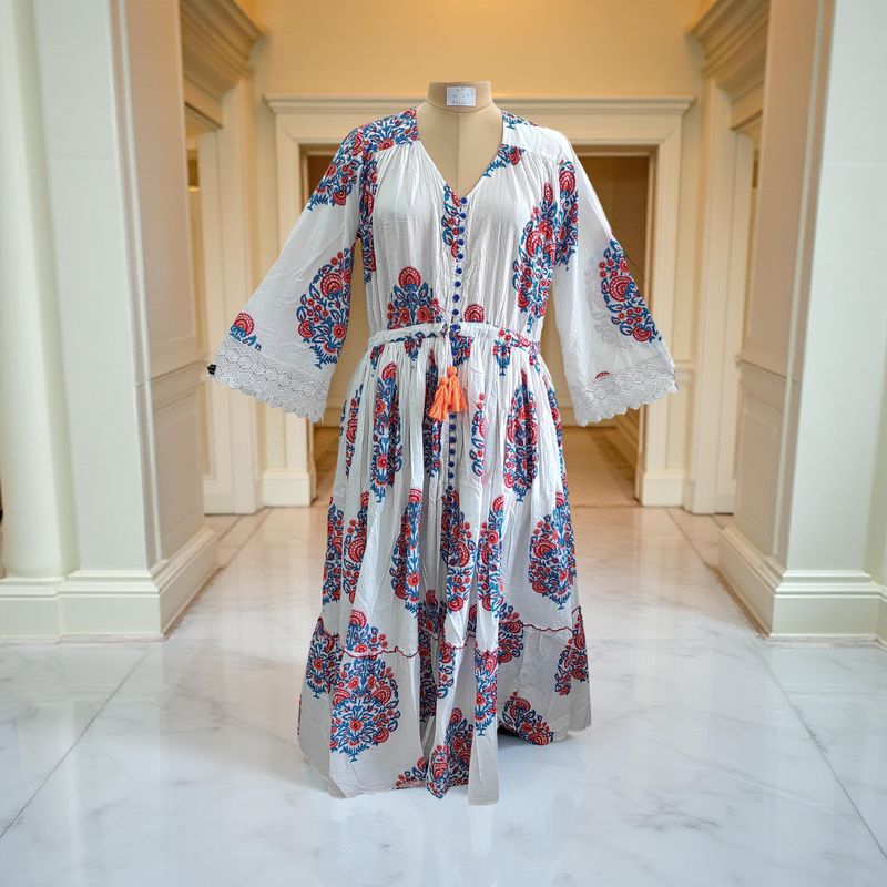 S/M Ari Printed Cotton Dress 57&quot; Long Jalabiya