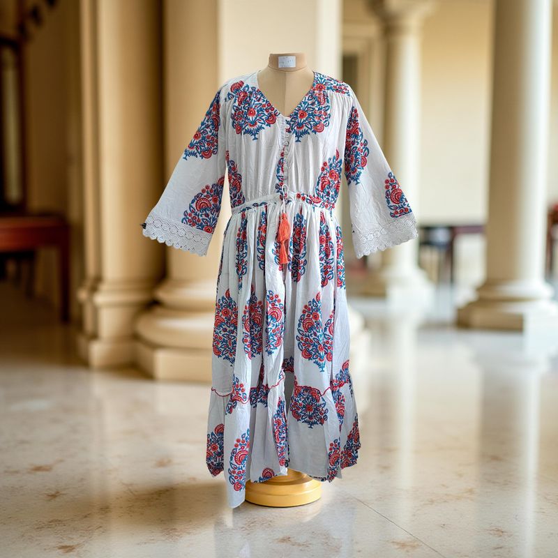 S/M Ari Printed Cotton Dress 57&quot; Long Jalabiya