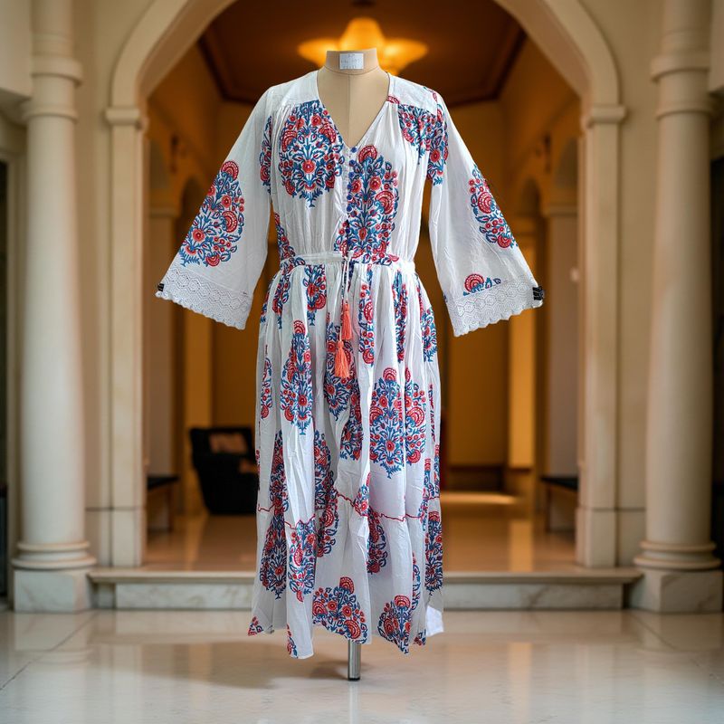 S/M Ari Printed Cotton Dress 57&quot; Long Jalabiya