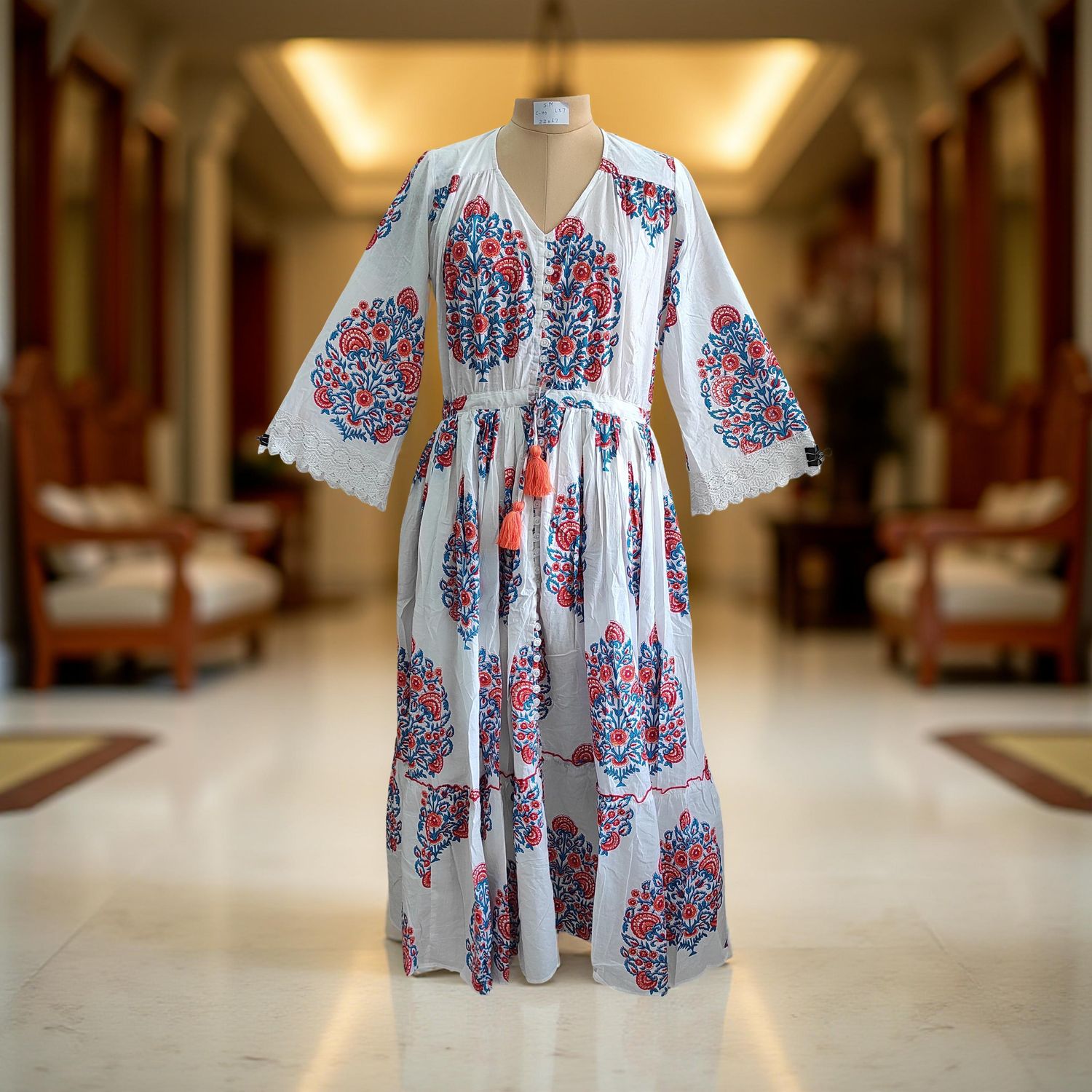 S/M Ari Printed Cotton Dress 57&quot; Long Jalabiya