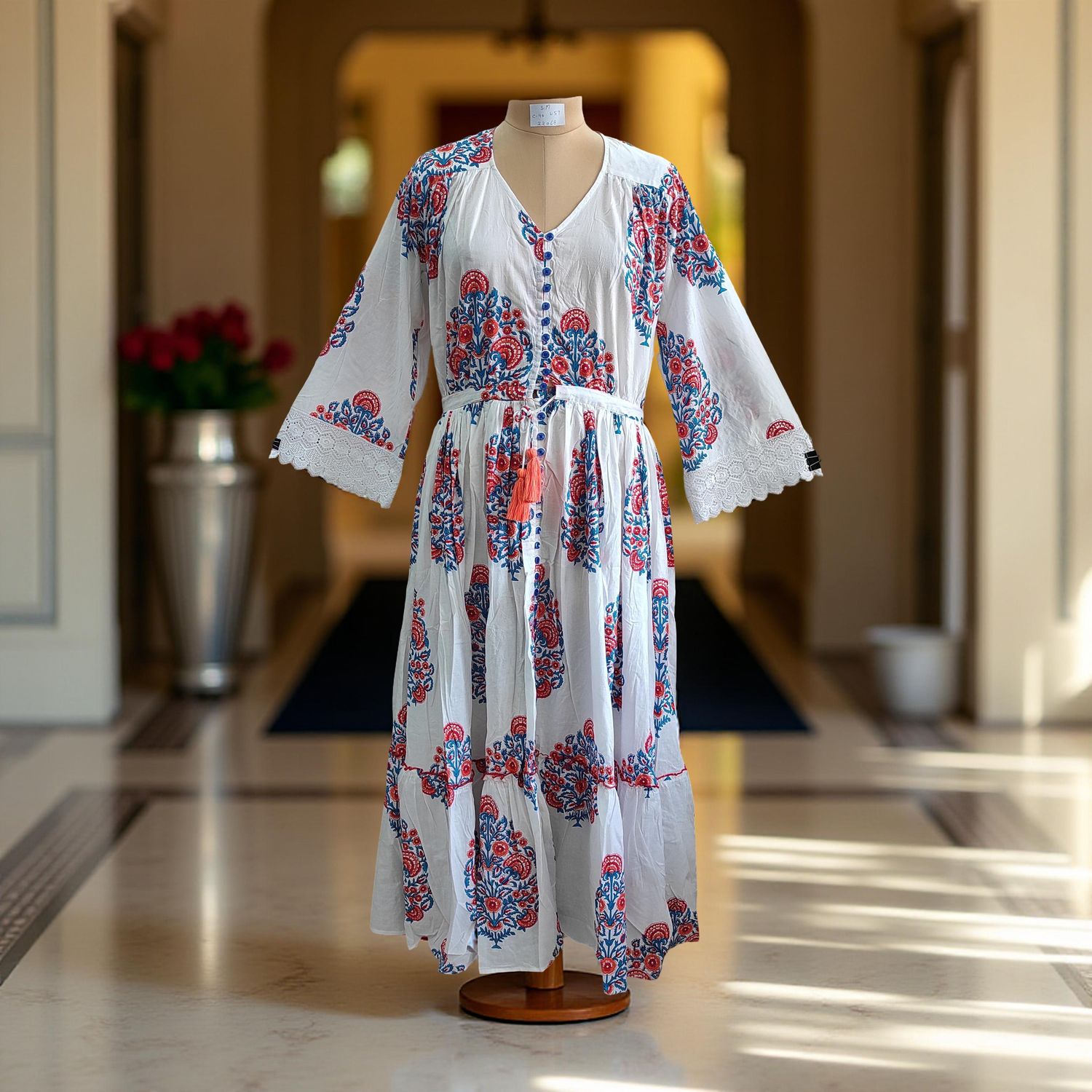 S/M Ari Printed Cotton Dress 57&quot; Long Jalabiya