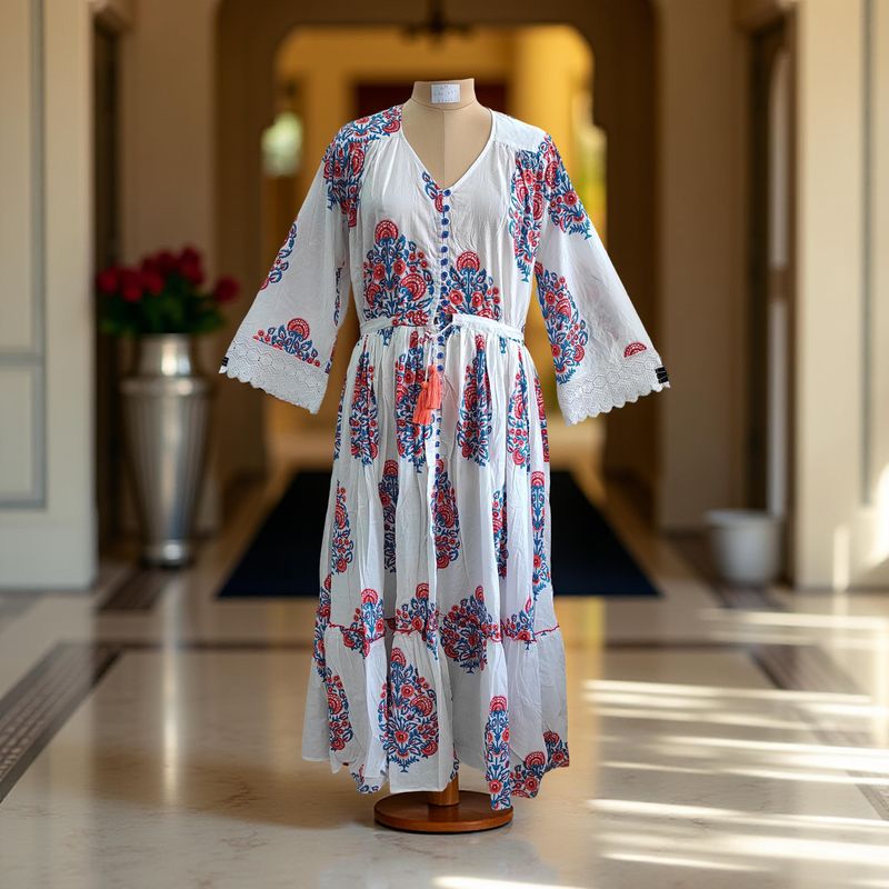 S/M Ari Printed Cotton Dress 57&quot; Long Jalabiya