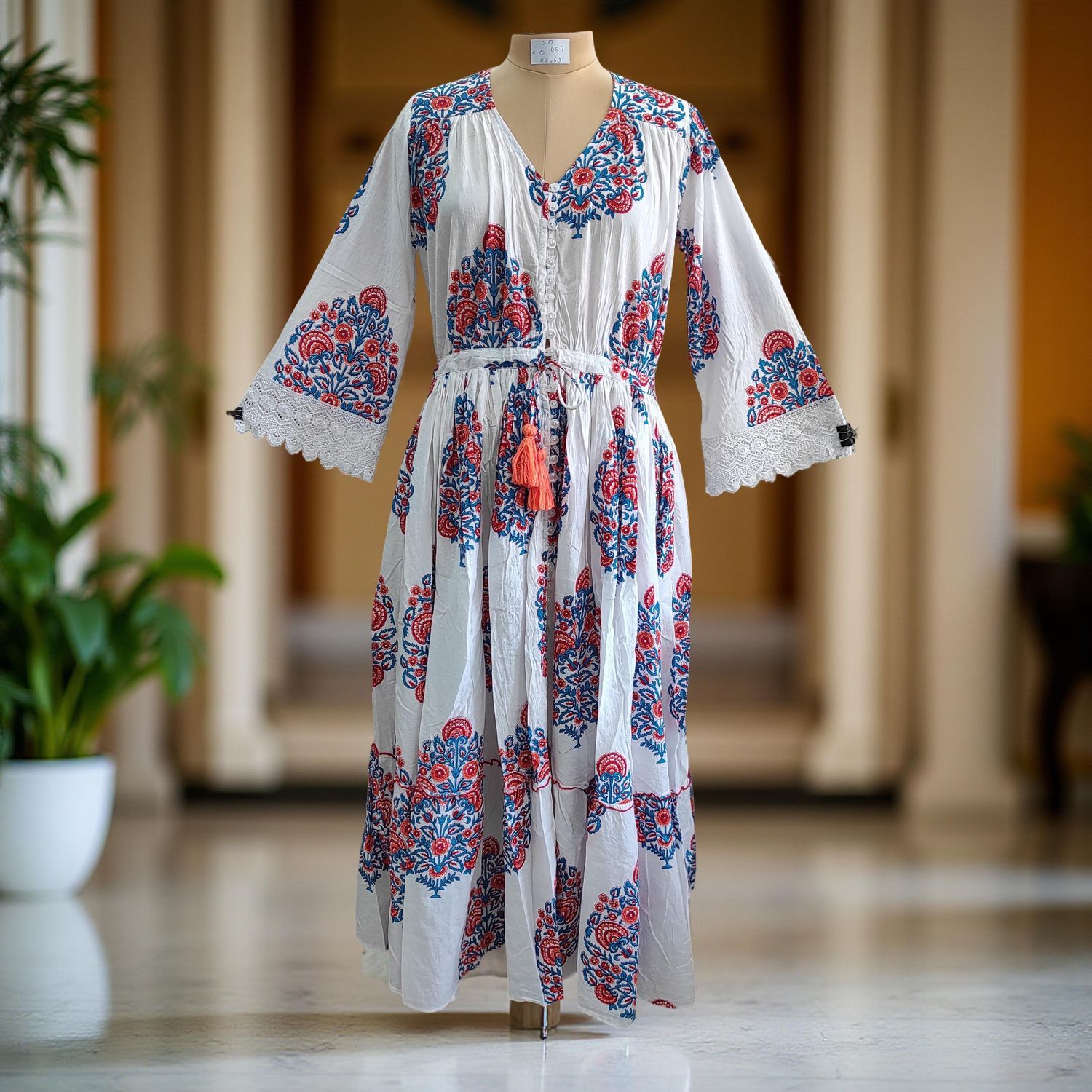 S/M Ari Printed Cotton Dress 57&quot; Long Jalabiya