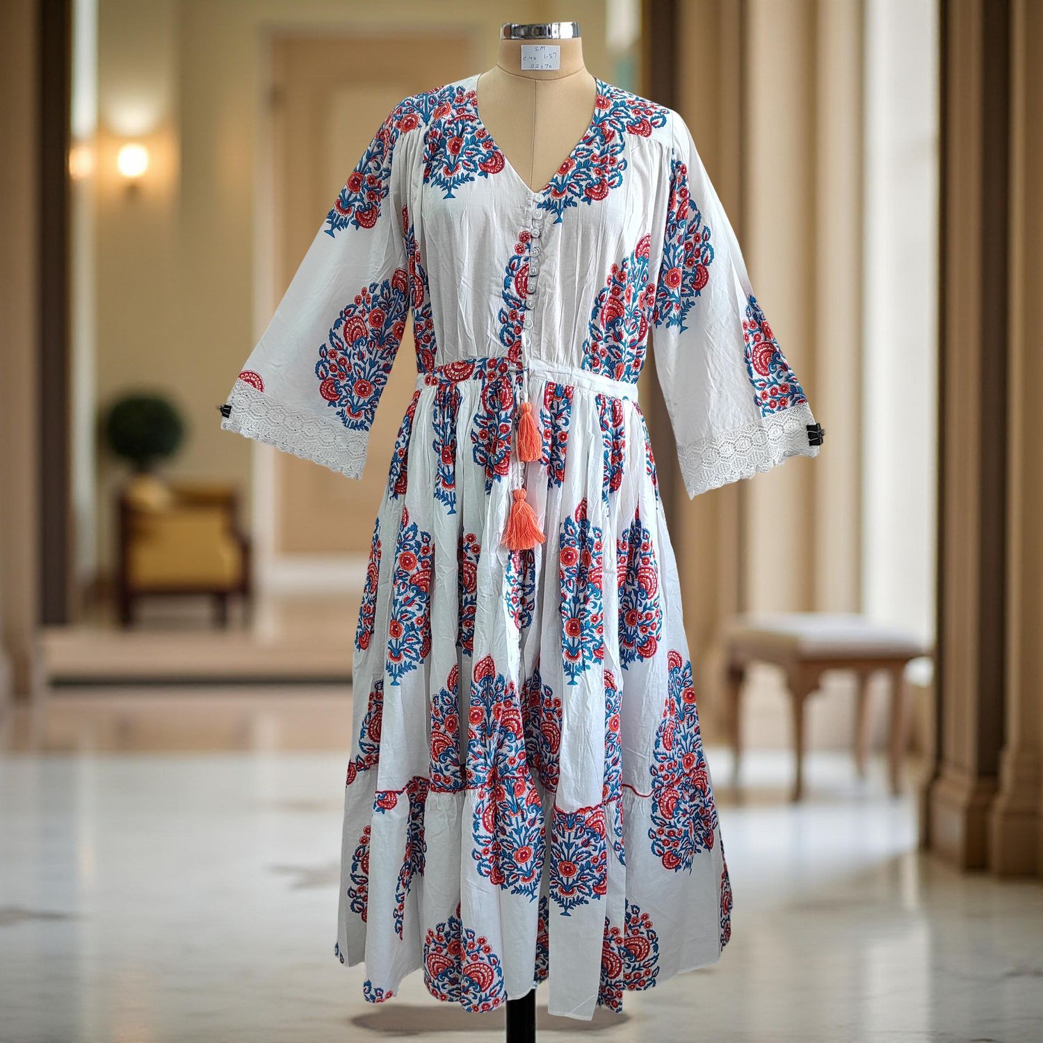 S/M Ari Printed Cotton Dress 57&quot; Long Jalabiya