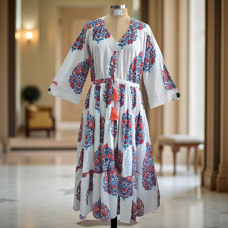 S/M Ari Printed Cotton Dress 57&quot; Long Jalabiya