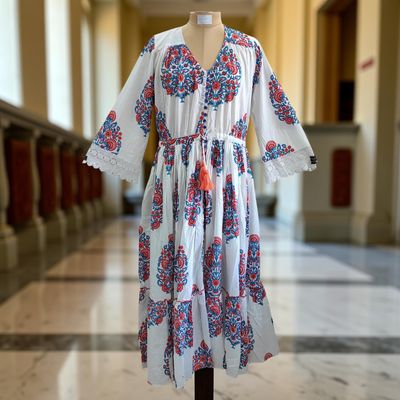 S/M Ari Printed Cotton Dress 57&quot; Long Jalabiya