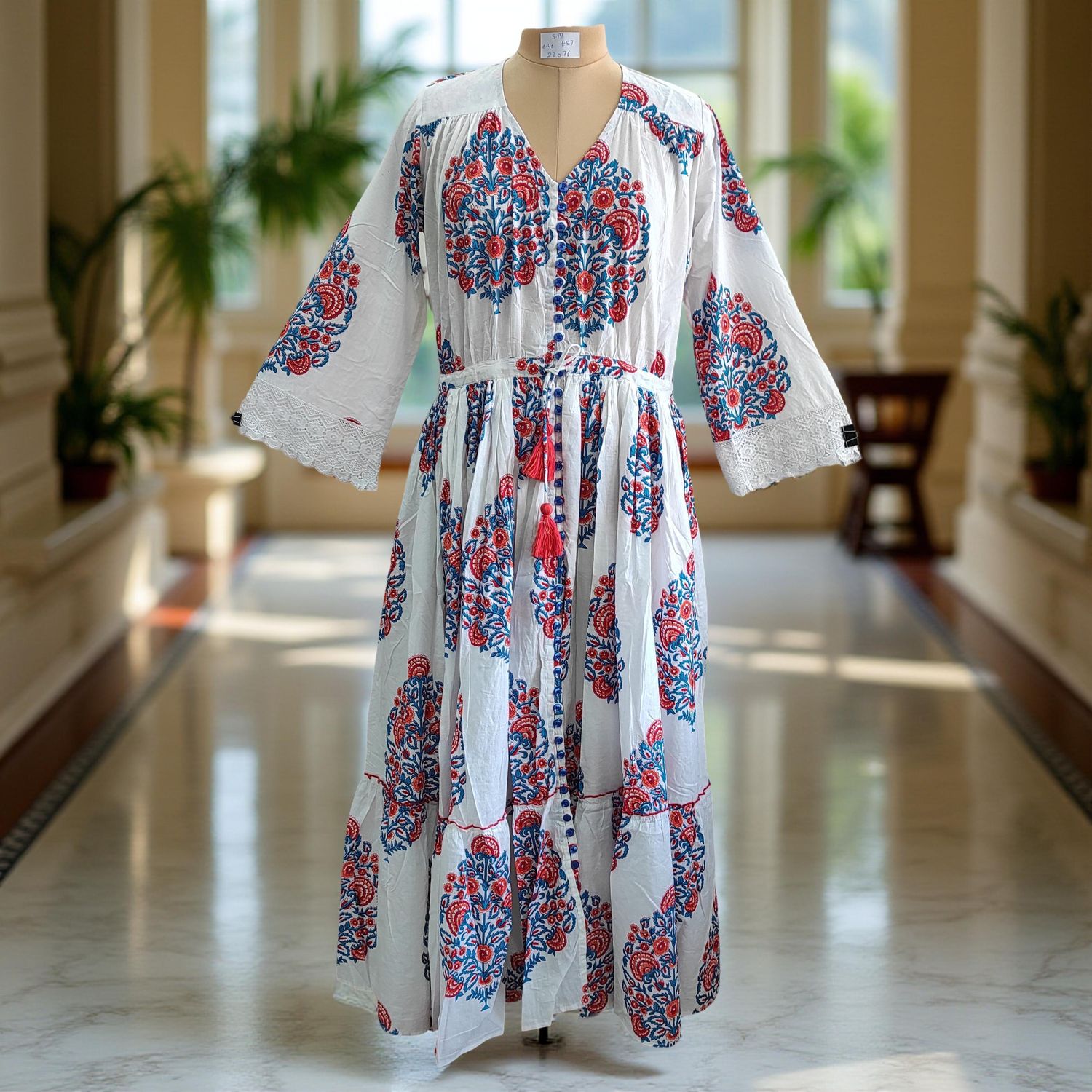S/M Ari Printed Cotton Dress 57&quot; Long Jalabiya