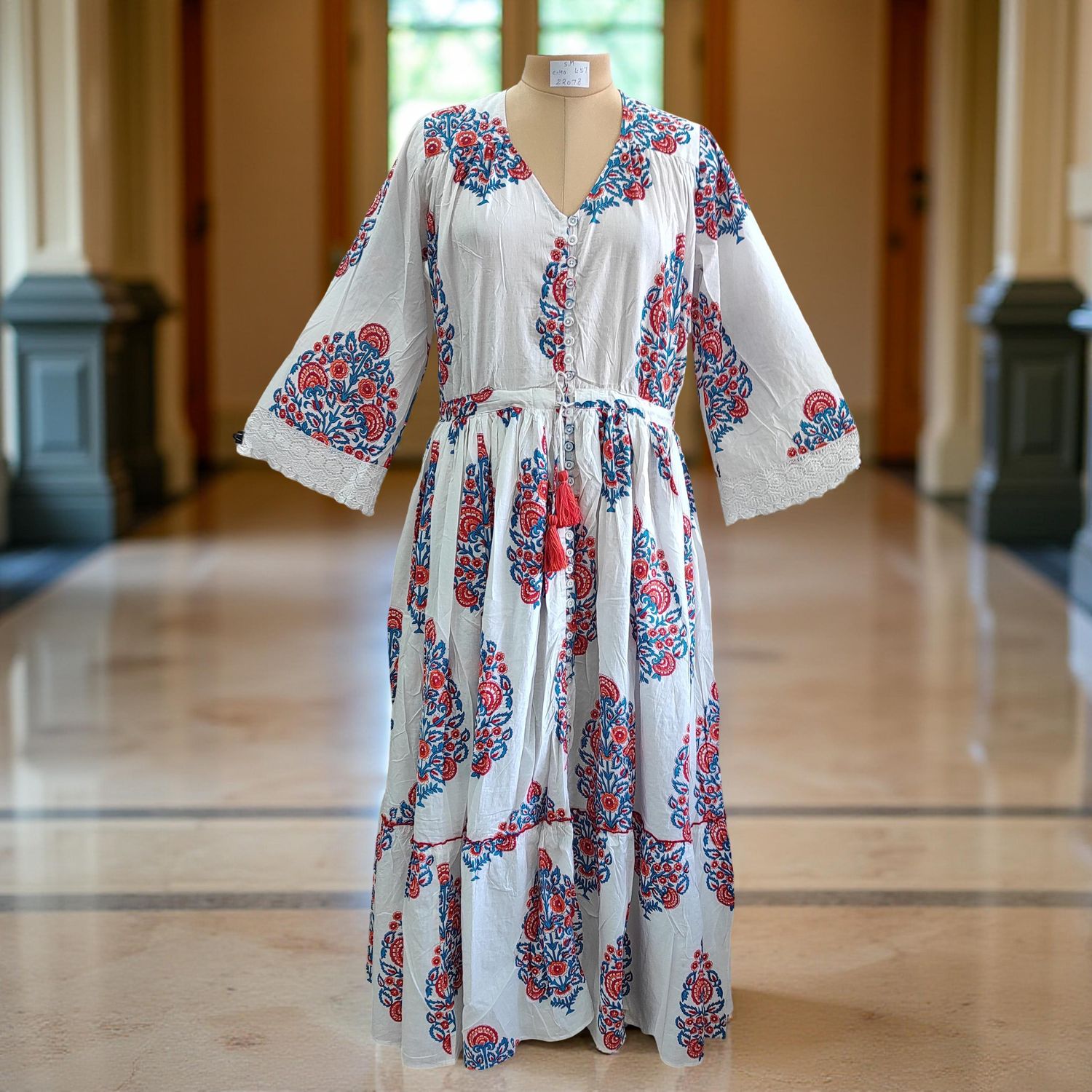 S/M Ari Printed Cotton Dress 57&quot; Long Jalabiya