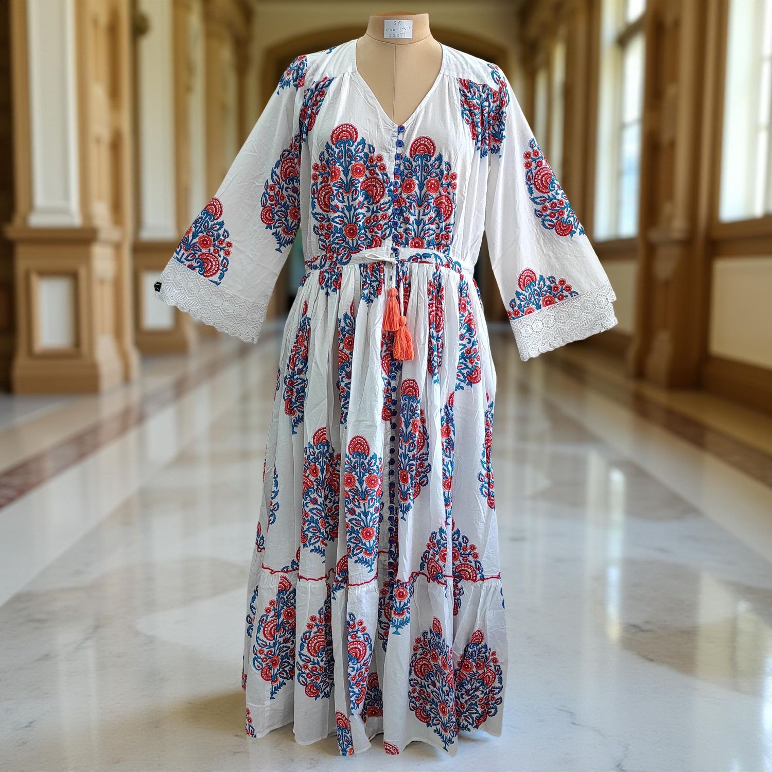 S/M Ari Printed Cotton Dress 57&quot; Long Jalabiya