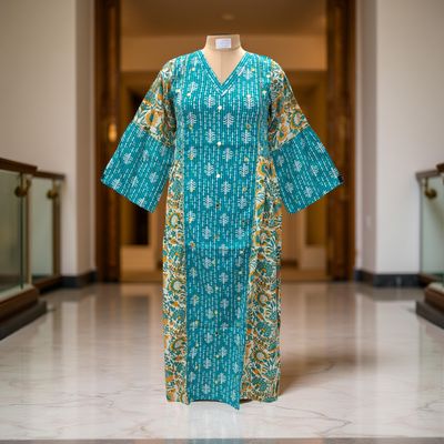 L/XL Saida Printed Cotton Dress 57&quot; Long Jalabiya