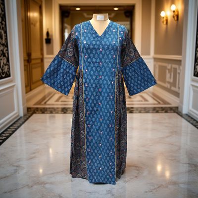 L/XL Saida Printed Cotton Dress 57&quot; Long Jalabiya