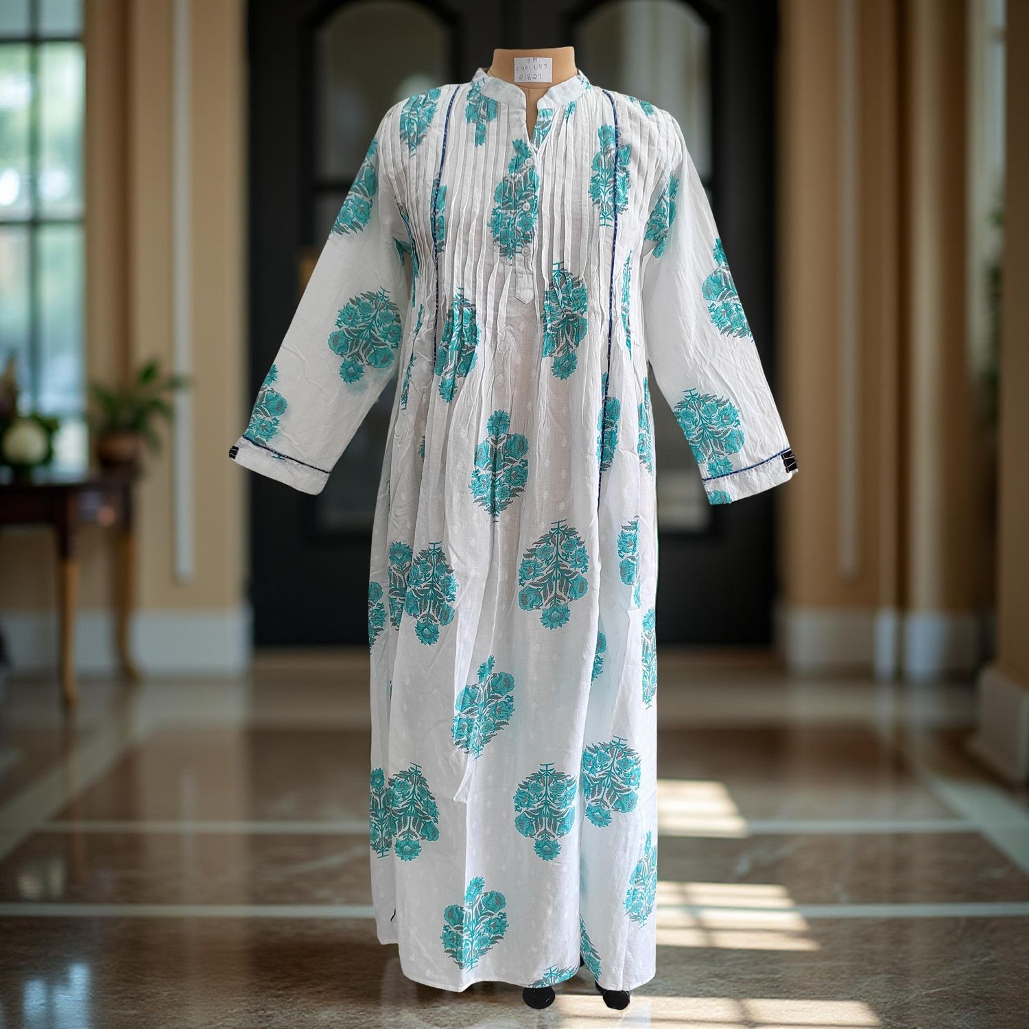 S/M Afra Printed Cotton Dress 57&quot; Long Jalabiya