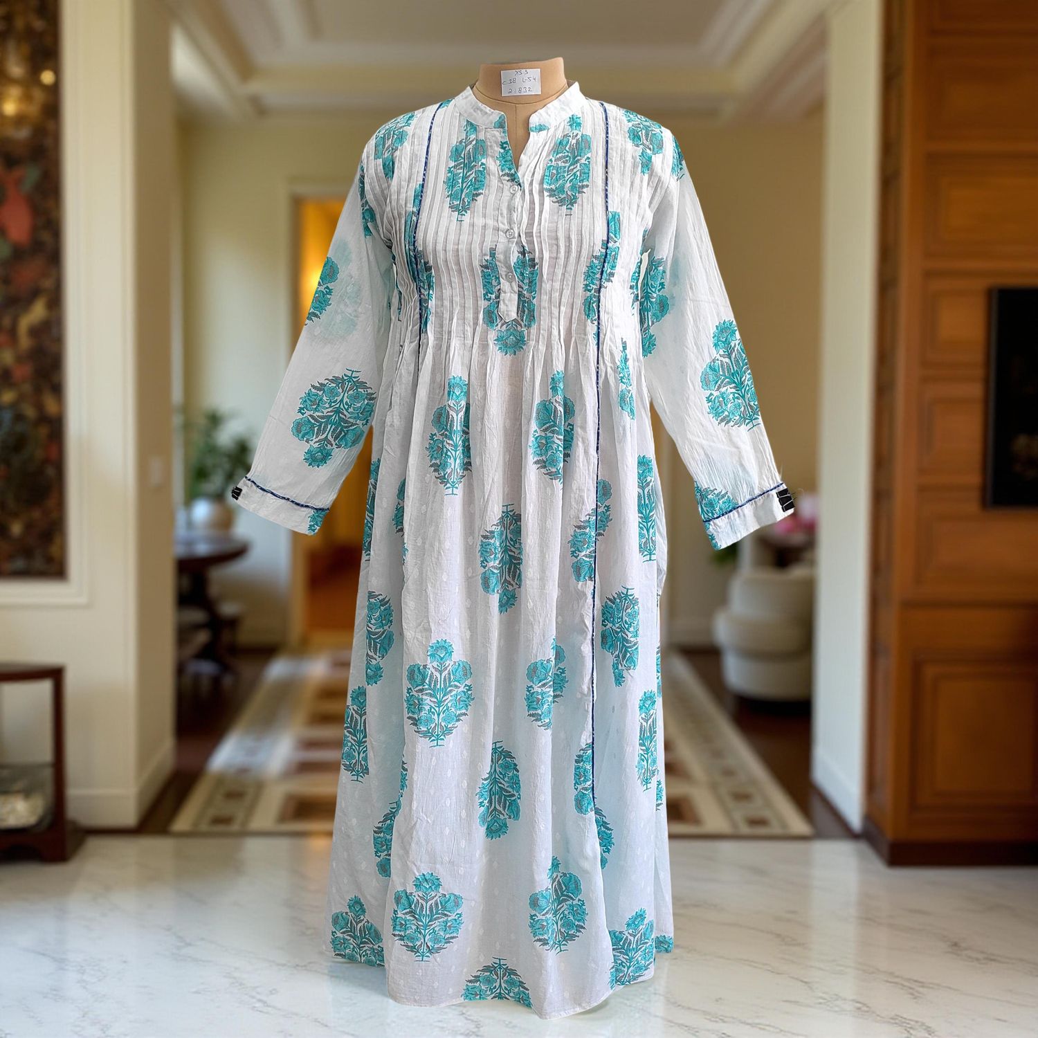 XS/S Afra Printed Cotton Dress 54&quot; Long Jalabiya