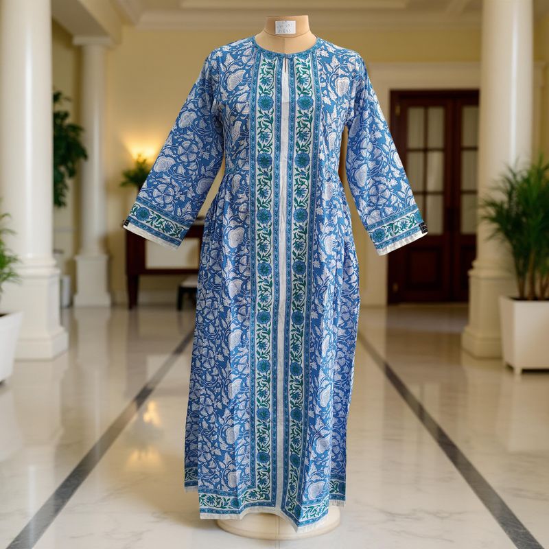 S/M Bhopali Printed Cotton Dress 57&quot; Long Jalabiya