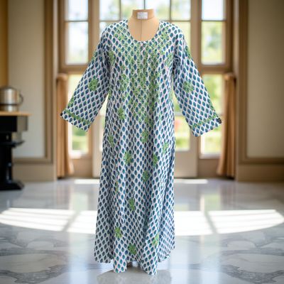 S/M Fahar Embroidery Printed Cotton Dress 57&quot; Long Jalabiya