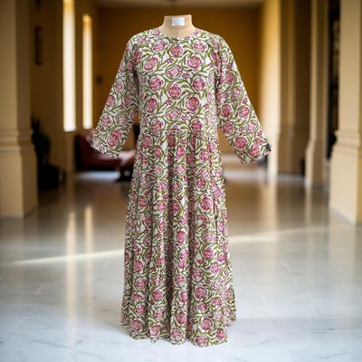 S-M Special Printed Cotton Dress 57&quot; Long Sleeves Jalabiya