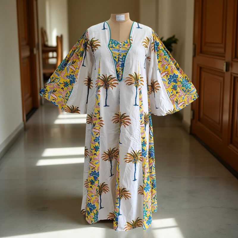 S/M Payal Printed Cotton Dress 57&quot; Long Jalabiya