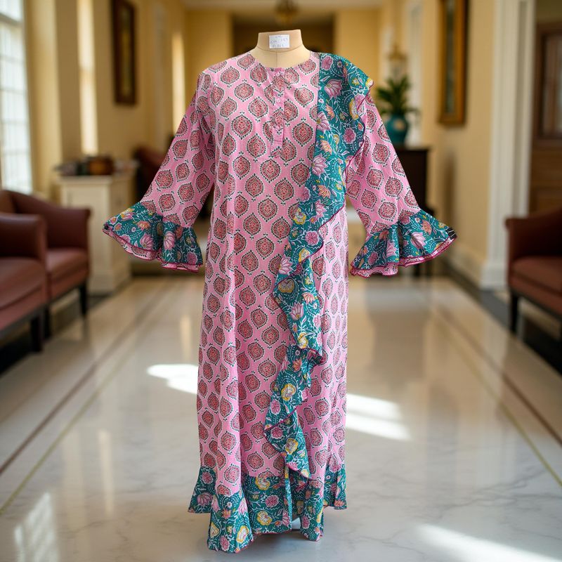 L/XL Princess Printed Cotton Dress 57&quot; Jalabiya