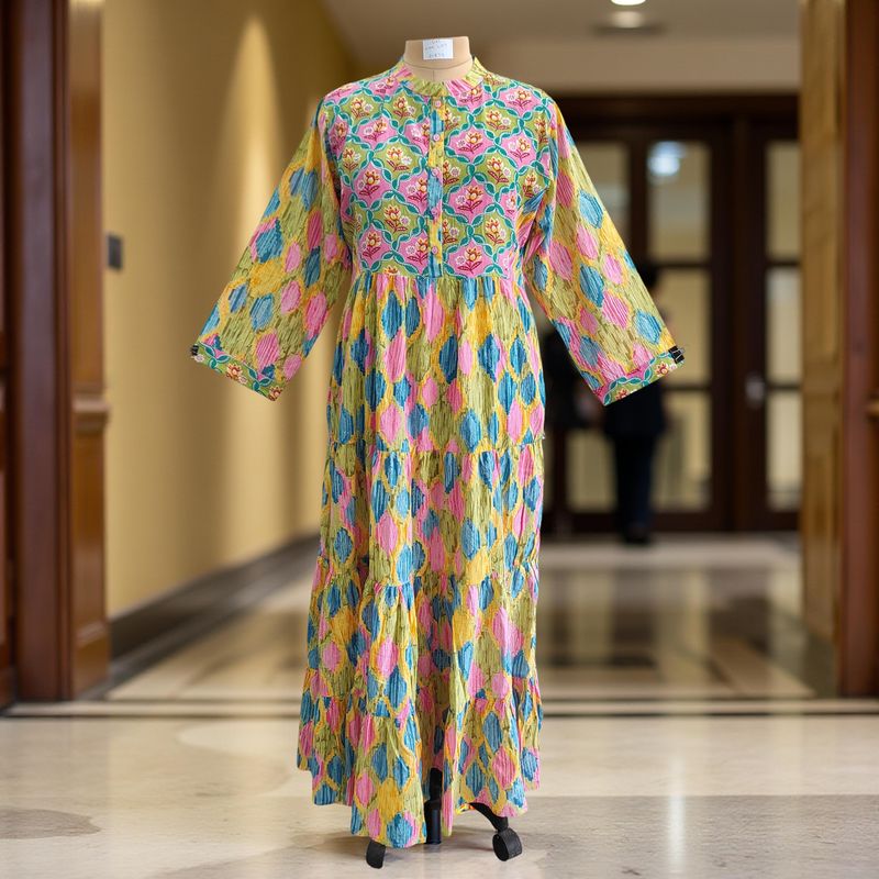 L/XL Safia Printed Cotton Dress 57&quot; Long Jalabiya