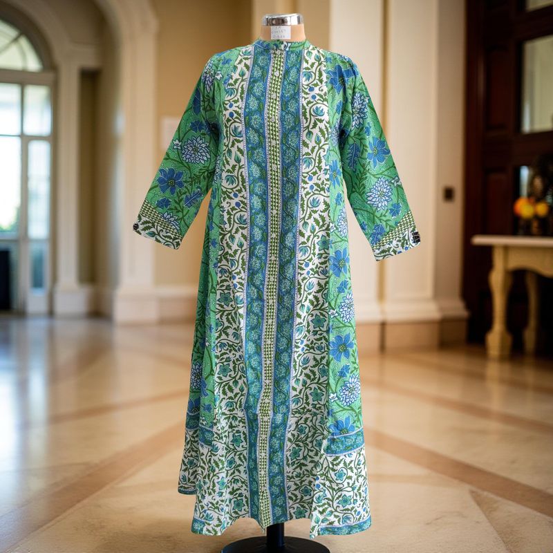 L/XL Samara Printed Cotton Dress 57&quot; Long Jalabiya