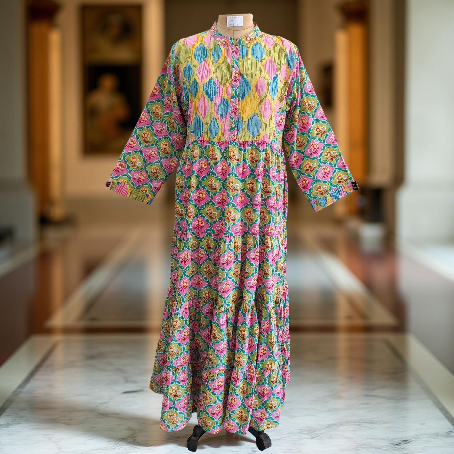 L/XL Safia Printed Cotton Dress 57&quot; Long Jalabiya