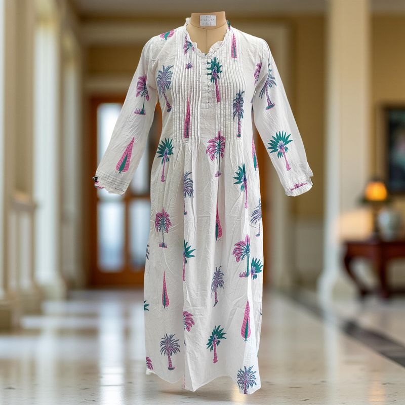 XS/S Sparrow Printed Cotton Dress 54&#39;&#39; Long Jalabiya