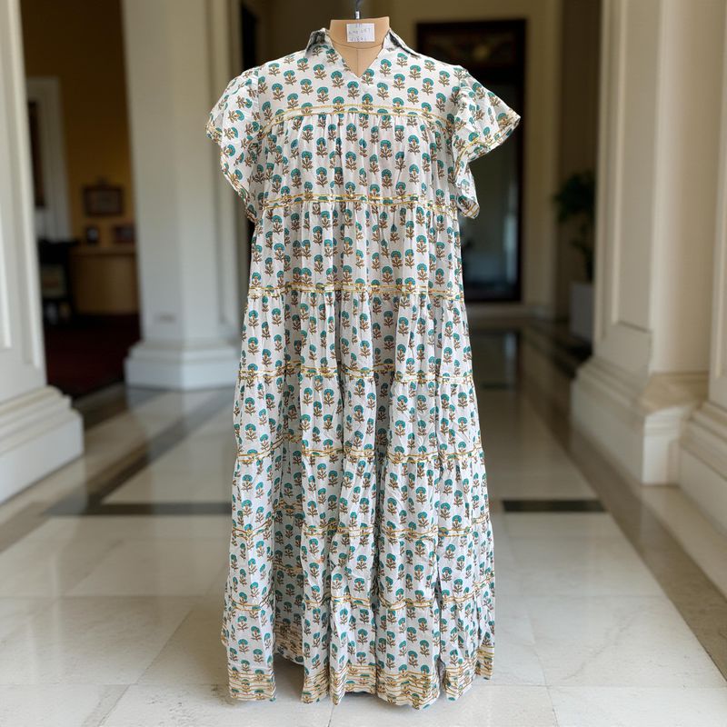 S-M Special Printed Cotton Dress 57&quot; Short Sleeves Jalabiya