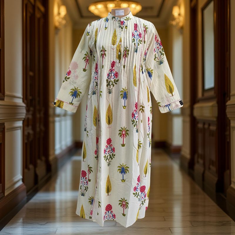 S/M Afra Printed Cotton Dress 57&quot; Long Jalabiya