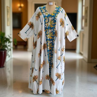 Free Size Special Printed Cotton Dress 57&quot; Long Sleeves Jalabiya