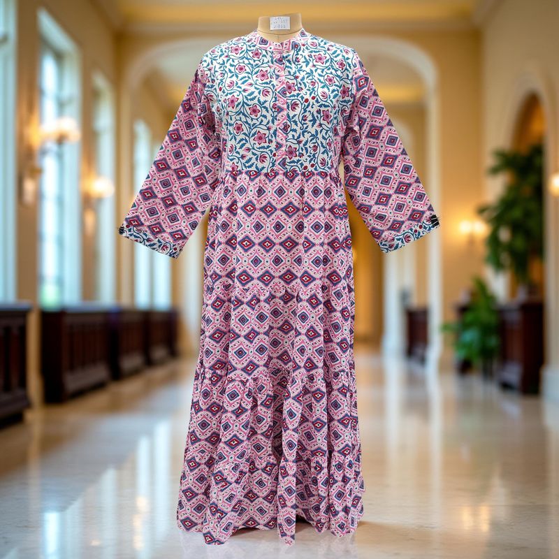L/XL Safia Printed Cotton Dress 57&quot; Long Jalabiya