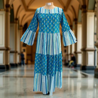 S/M Moon Printed Cotton Dress 57&quot; Long Jalabiya