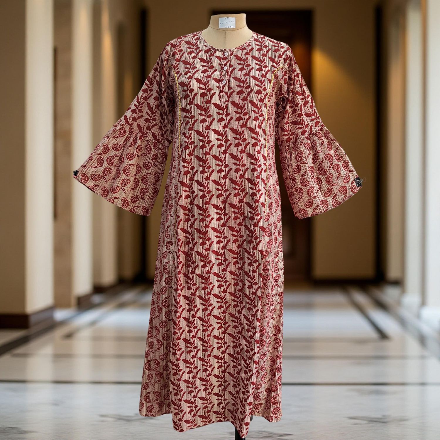 S/M Marry Printed Cotton Dress 57&quot; Long Jalabiya