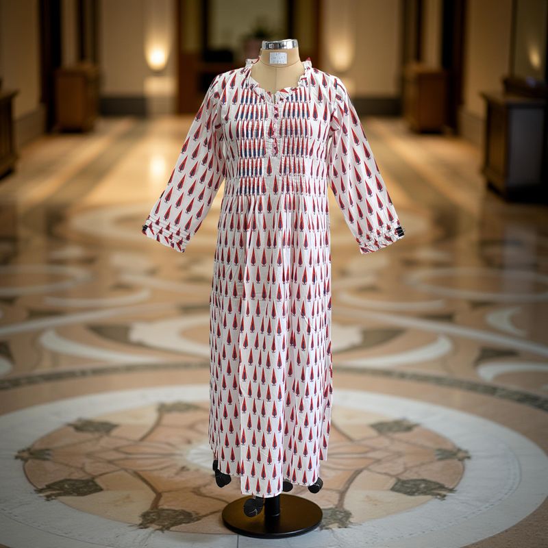 S/M Sparrow Printed Cotton Dress 57&quot; Long Jalabiya