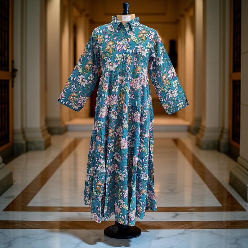XS/S Special Printed Cotton Dress 54&quot; Long Sleeves Jalabiya