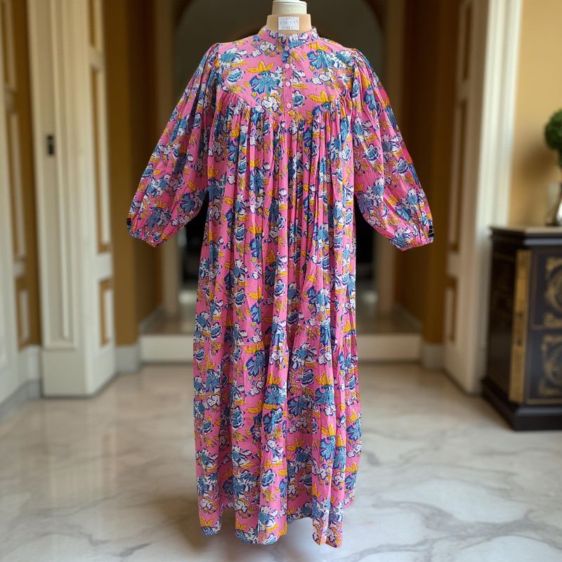 2XL/3XL Special Printed Cotton Dress 57&quot; Long Sleeves Jalabiya
